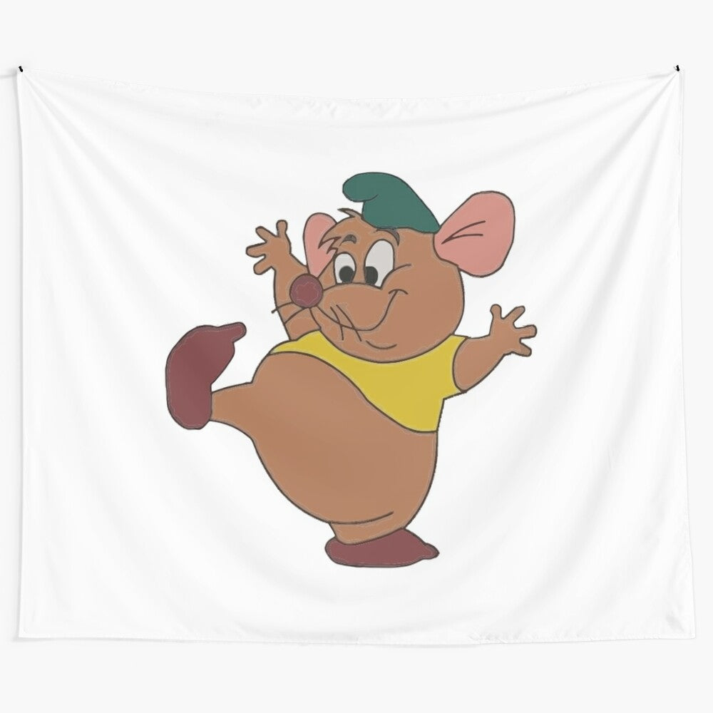 Colorful tapestry featuring the animated mouse character Gus Gus from the popular movie