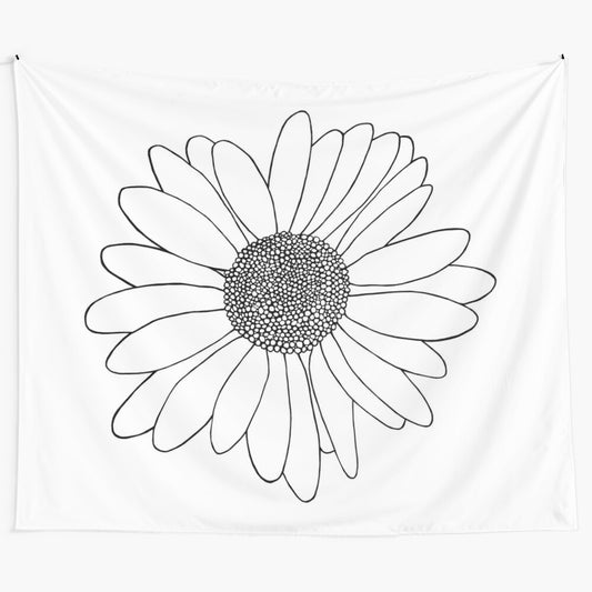 Daisy tapestry featuring a black and white floral design