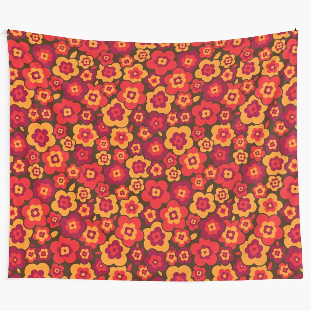 Retro vintage orange poppies floral tapestry