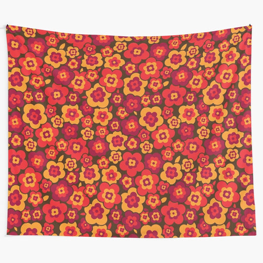 Retro vintage orange poppies floral tapestry