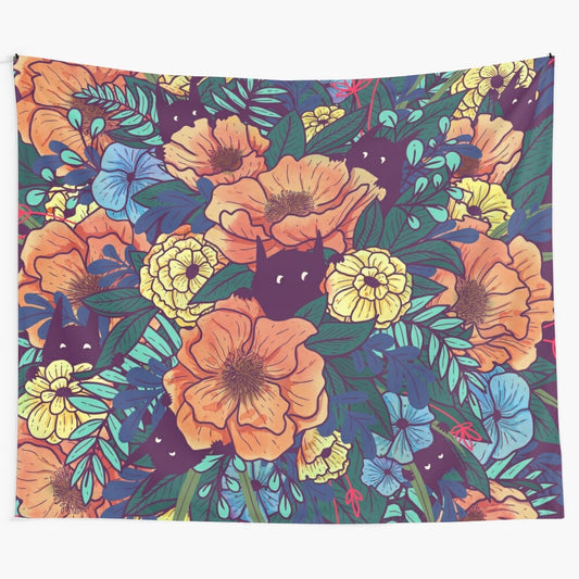 Vibrant wild flowers tapestry featuring a watercolor floral bouquet