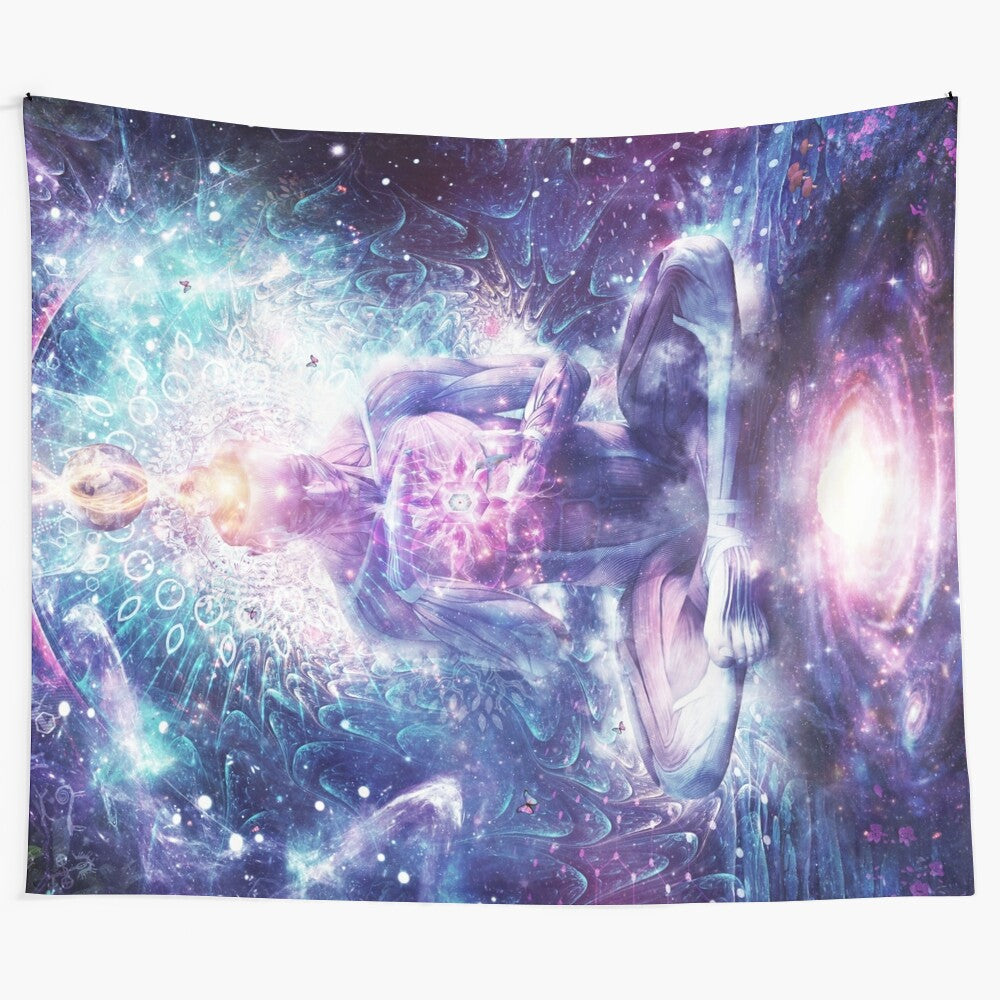 Trippy cosmic tapestry with abstract and surreal visionary artwork