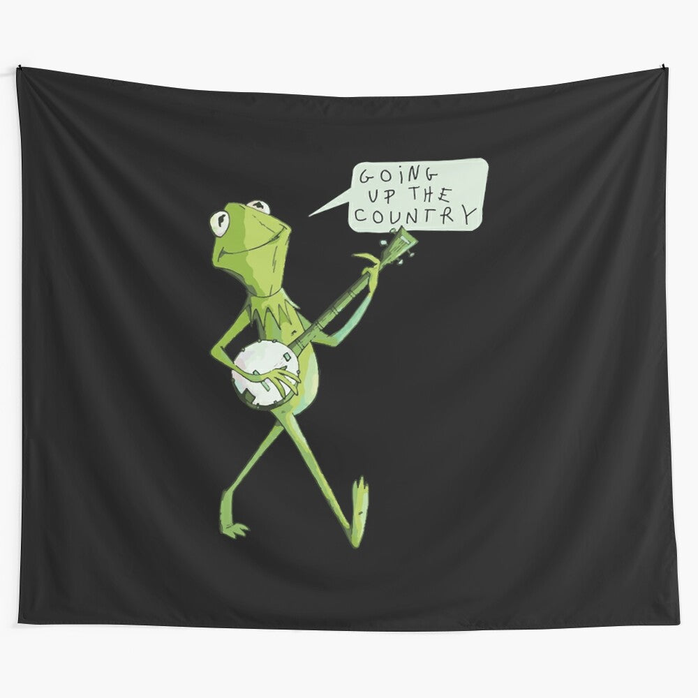 Kermit the Frog singing Canned Heat's "Going Up the Country" on a t-shirt tapestry