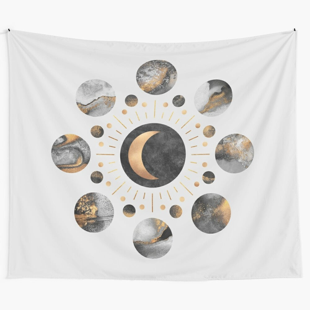 Enchanting moon tapestry featuring a crescent moon and celestial elements