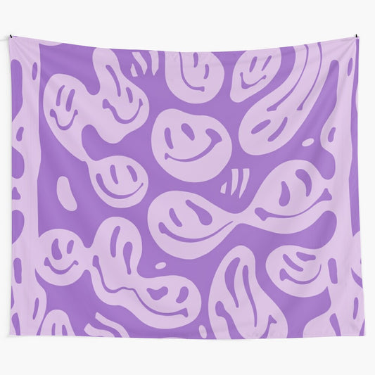 Colorful abstract tapestry with a melted happy face design