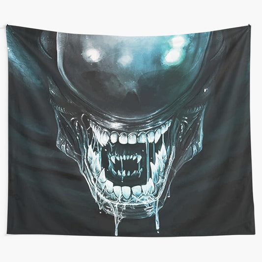 Xenomorph alien tapestry inspired by the iconic sci-fi horror film franchise