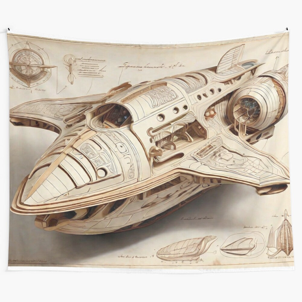 Leonardo da Vinci inspired spaceship tapestry artwork