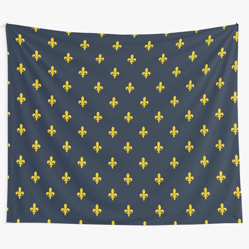 Gorgeous golden and dark blue lily pattern tapestry artwork