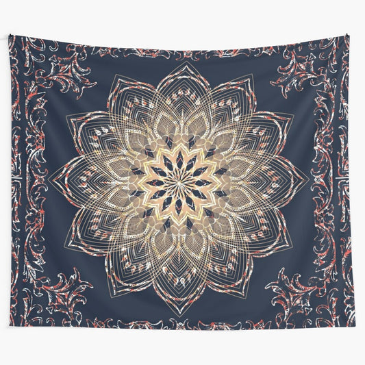 Mystic Mandala Dark Blue and Brown Tapestry