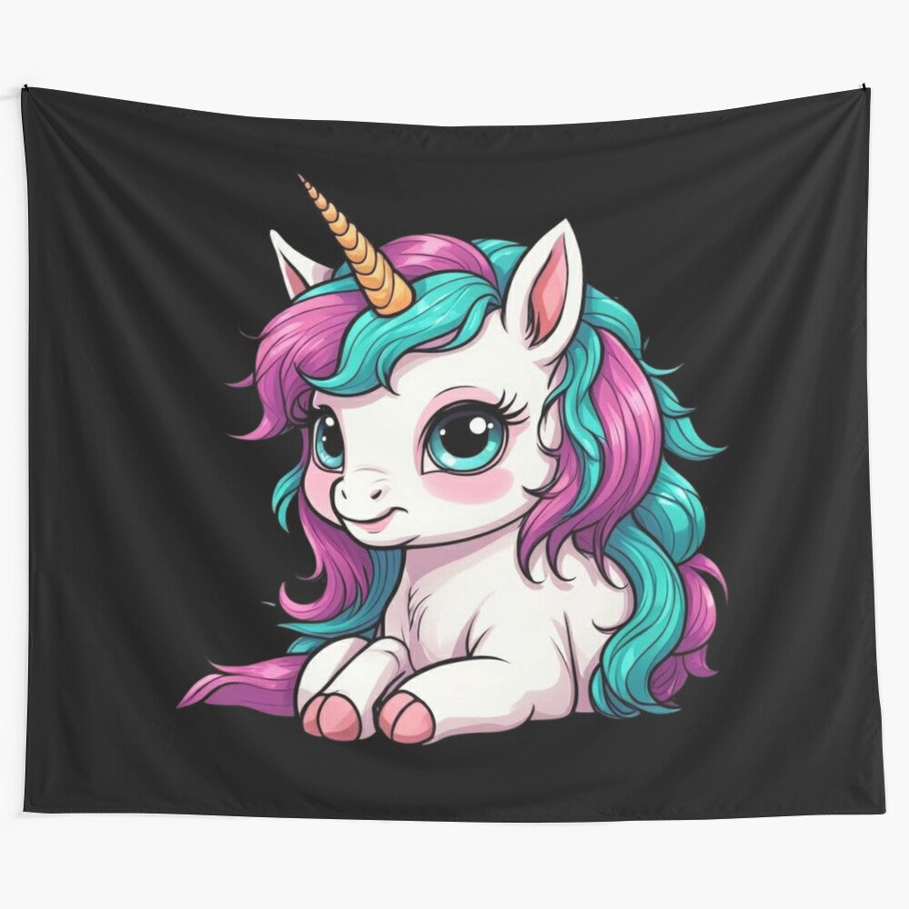 Whimsical pastel blue and pink unicorn wall tapestry