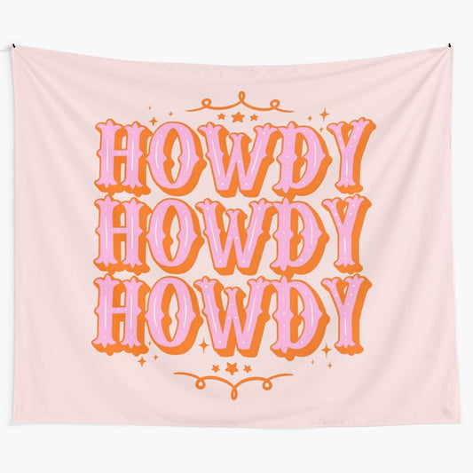 Simple and minimalist space cowgirl tapestry with a Howdy Howdy Yall design