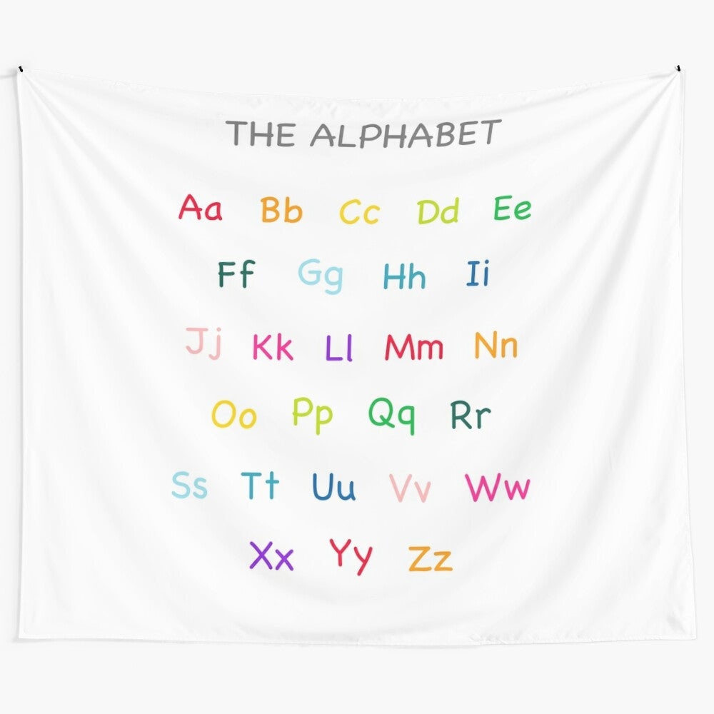 Colorful educational tapestry featuring letters and language for children