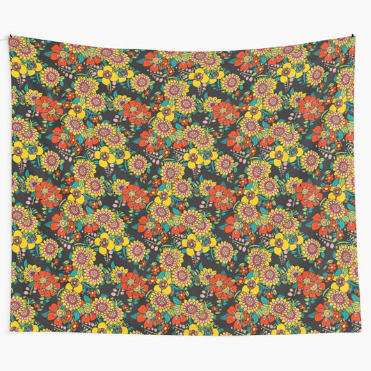 Retro bouquet tapestry with vibrant floral pattern