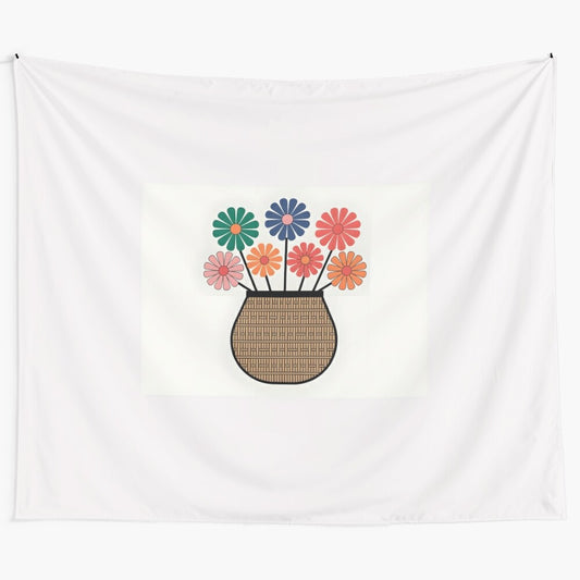 Colorful and abstract floral tapestry with hippie-inspired design