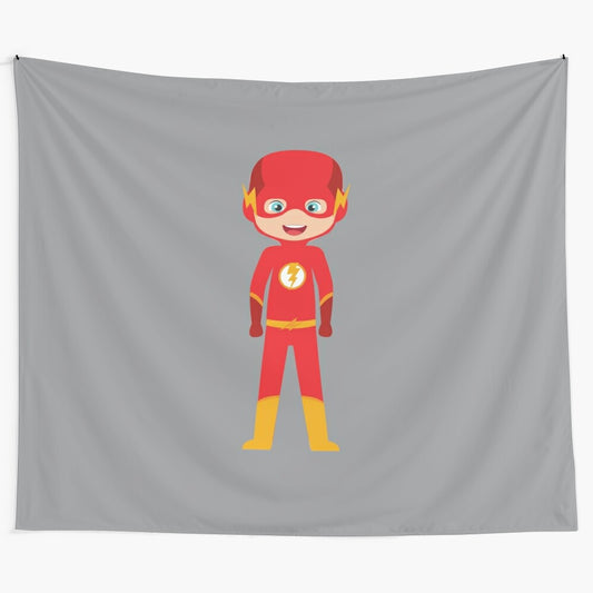 Cute superhero kids tapestry with cartoon style design