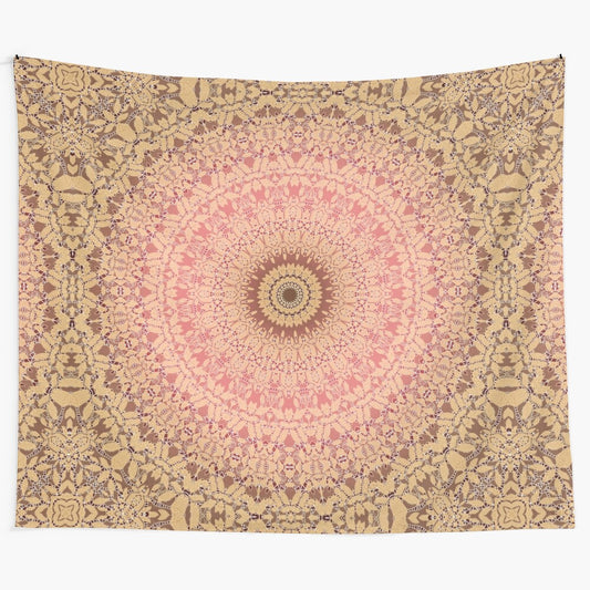 Stunning pink and brown mandala tapestry with intricate design