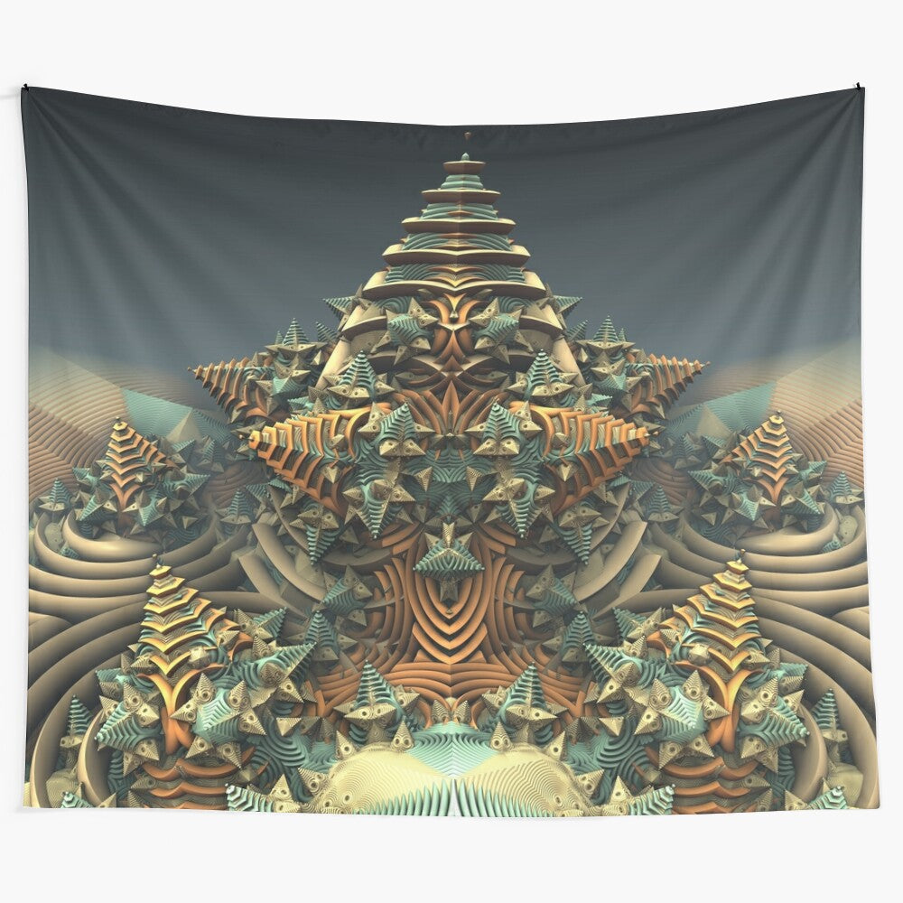 Fractal Mandelbulb art tapestry with psychedelic, abstract, and detailed design