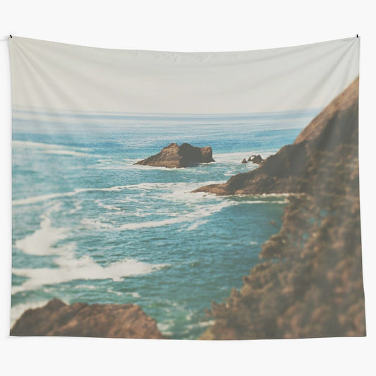 Oregon Coast Tapestry featuring cliffs, waves, and a tilt shift landscape