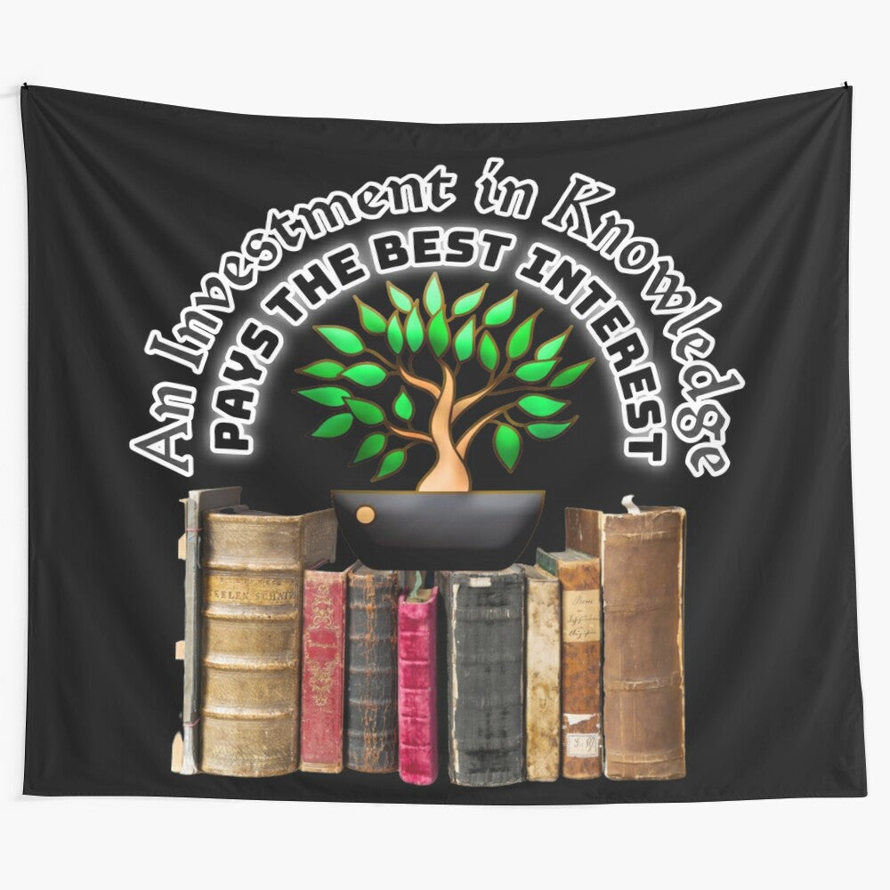 Inspirational educational tapestry design featuring trees and motivational quotes