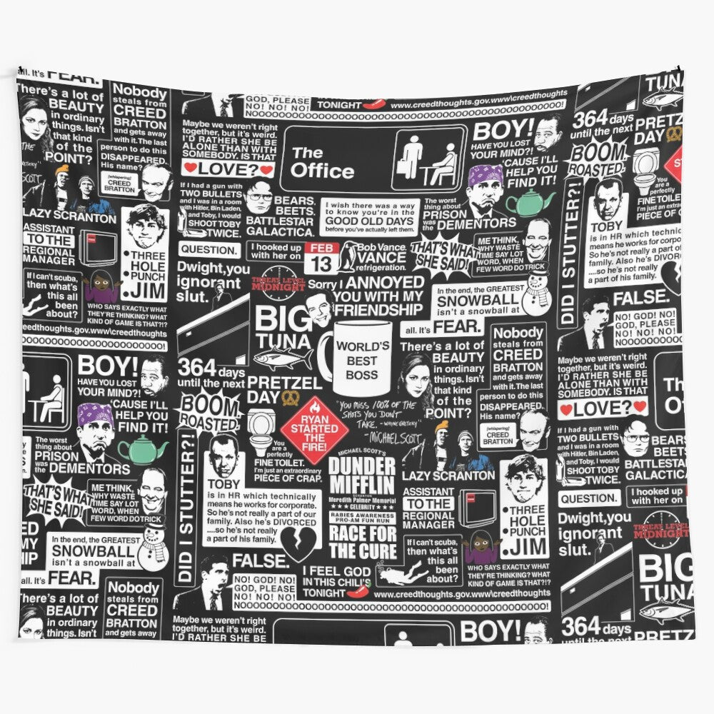 Tapestry featuring iconic quotes and characters from the popular TV show The Office