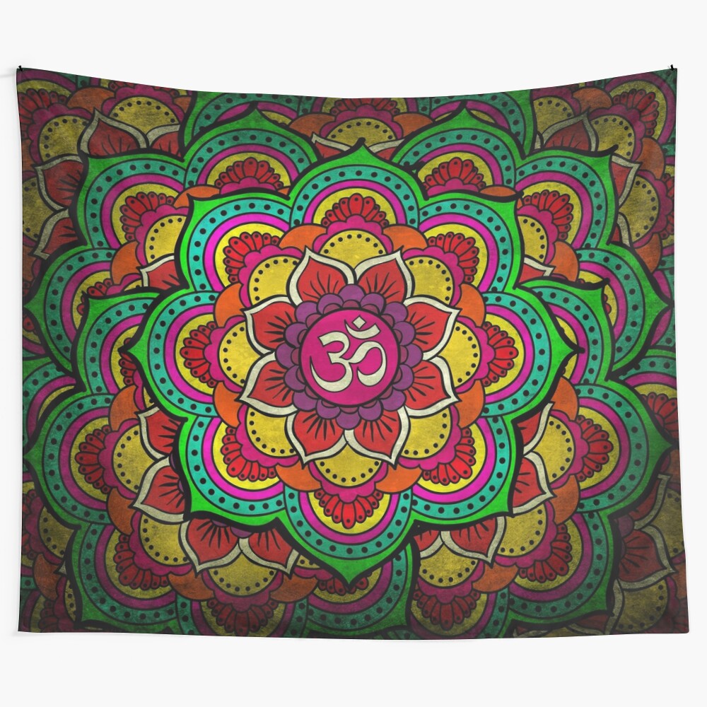 Psychedelic galactic tapestry with cosmic, spiritual, and yoga elements