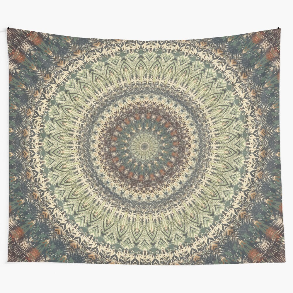 Colorful mandala tapestry with sacred geometry and floral designs