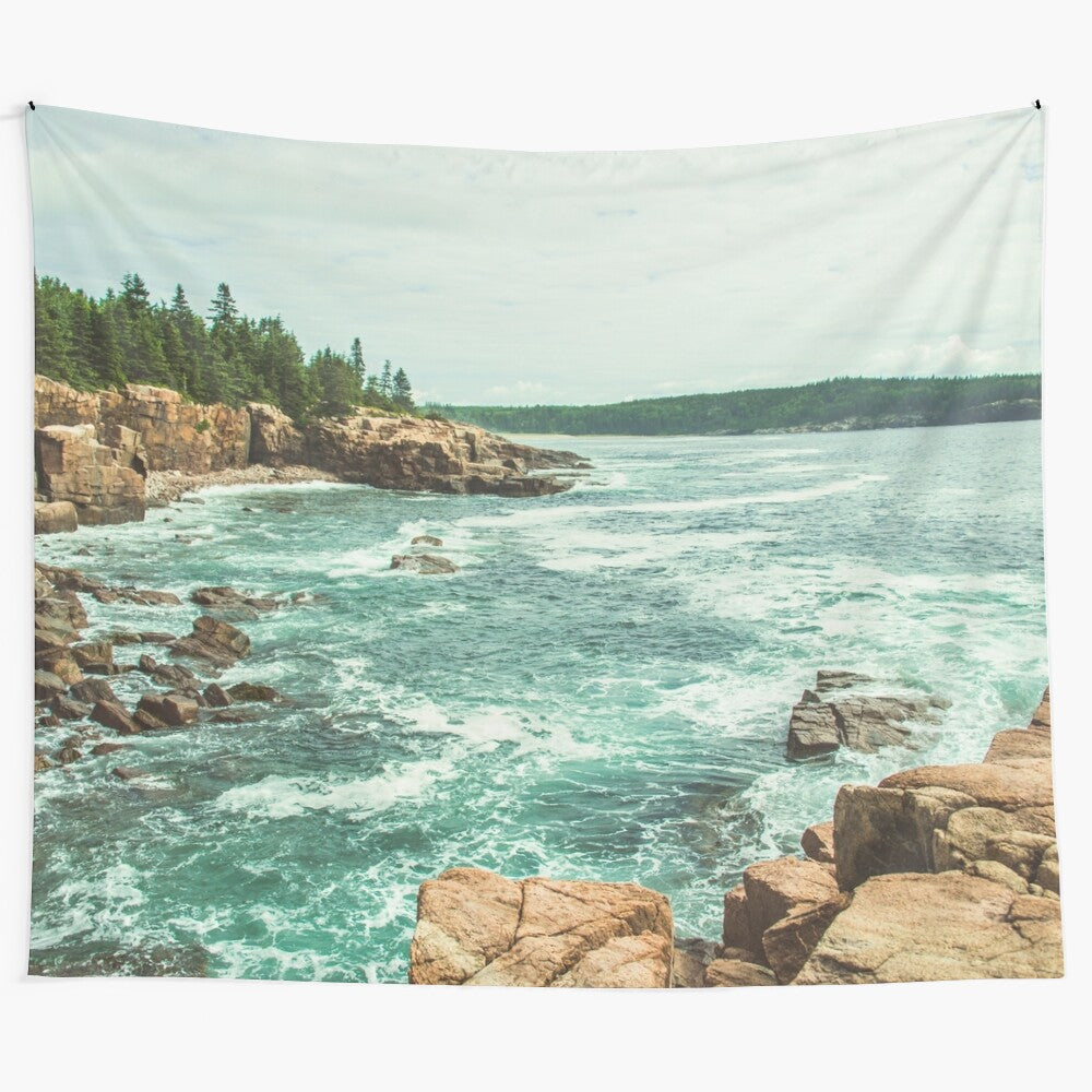 Acadia coastline ocean tapestry featuring a serene coastal landscape