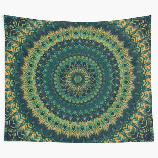 Vibrant mandala tapestry with sacred geometry and floral patterns