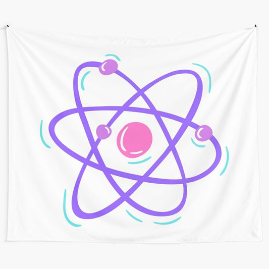 Science-themed tapestry featuring molecules, physics, and chemistry elements