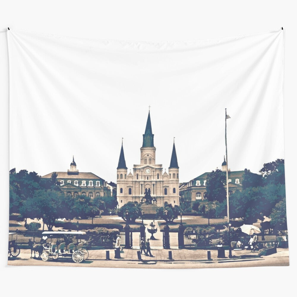 New Orleans French Quarter Cityscape Tapestry with Jackson Square and St. Louis Cathedral