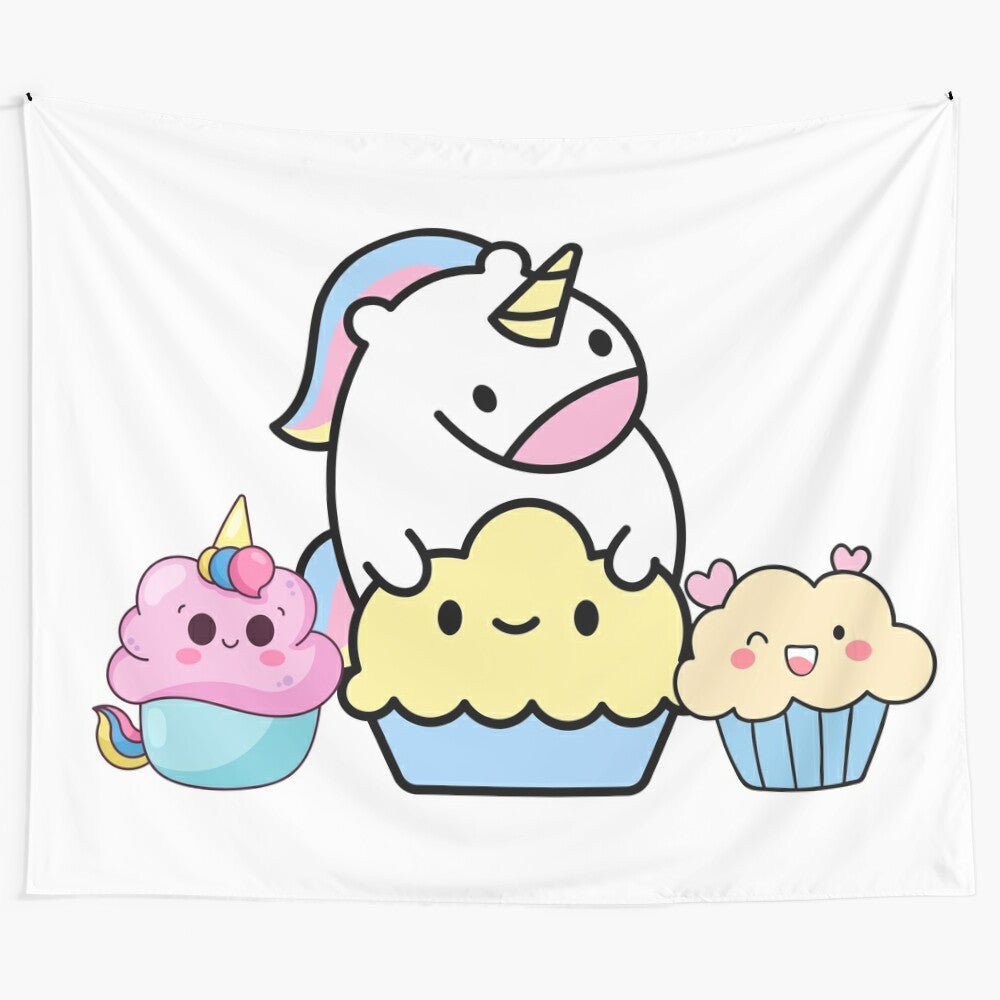 Charming and adorable unicorn cupcakes tapestry for a fun and magical gathering