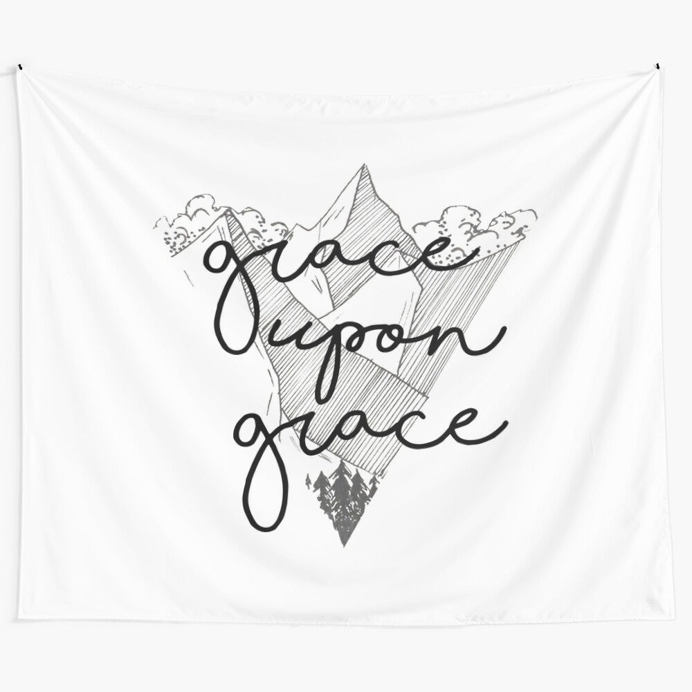 Stylish Christian Bible Verse Tapestry Featuring "Grace Upon Grace" Quote