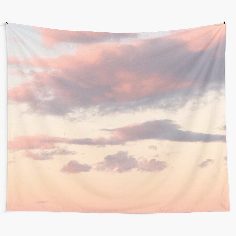 Vibrant cotton candy clouds tapestry with pastel pink and blue tones