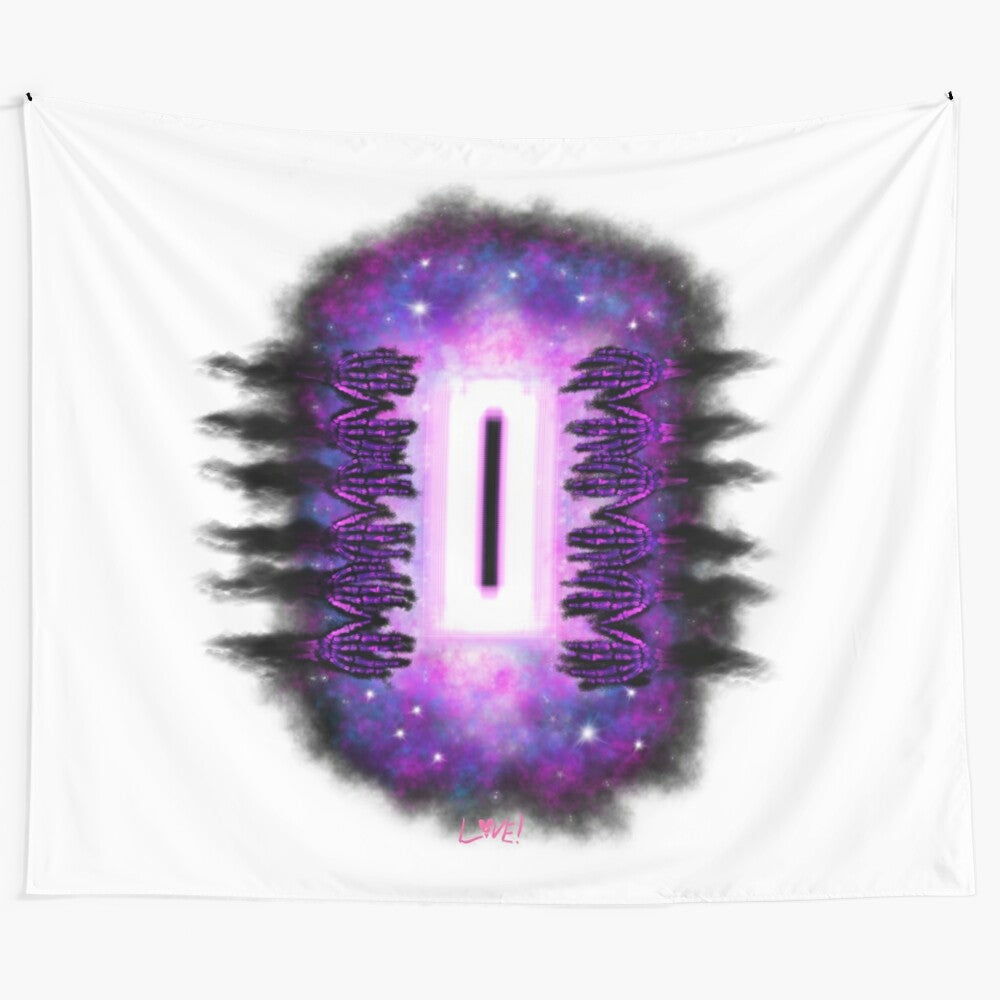 Afterlife Tapestry featuring a mesmerizing celestial landscape with stars, nebula, and bones