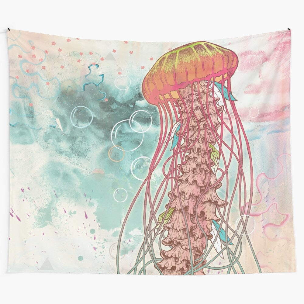 Jellyfish tapestry with psychedelic, ethereal, and captivating design