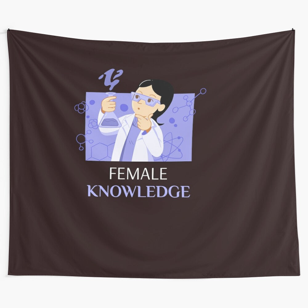 Tapestry design featuring inspirational quotes and symbols celebrating women in science and education