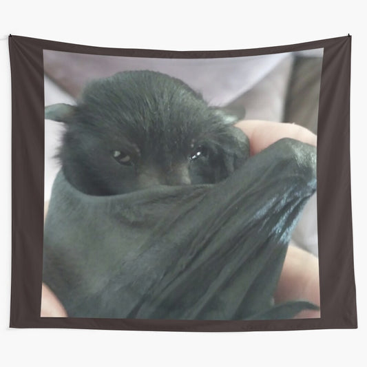 Cute baby bat with vampire impression on tapestry