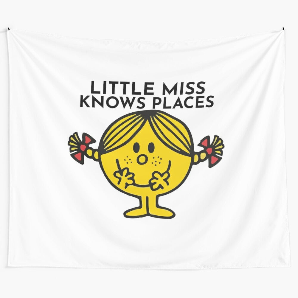 Retro-inspired "Little Miss Knows Places" tapestry design