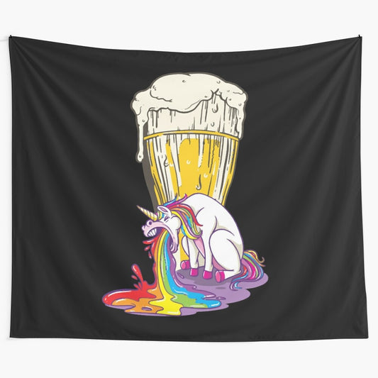 Vibrant rainbow unicorn tapestry with a whimsical design