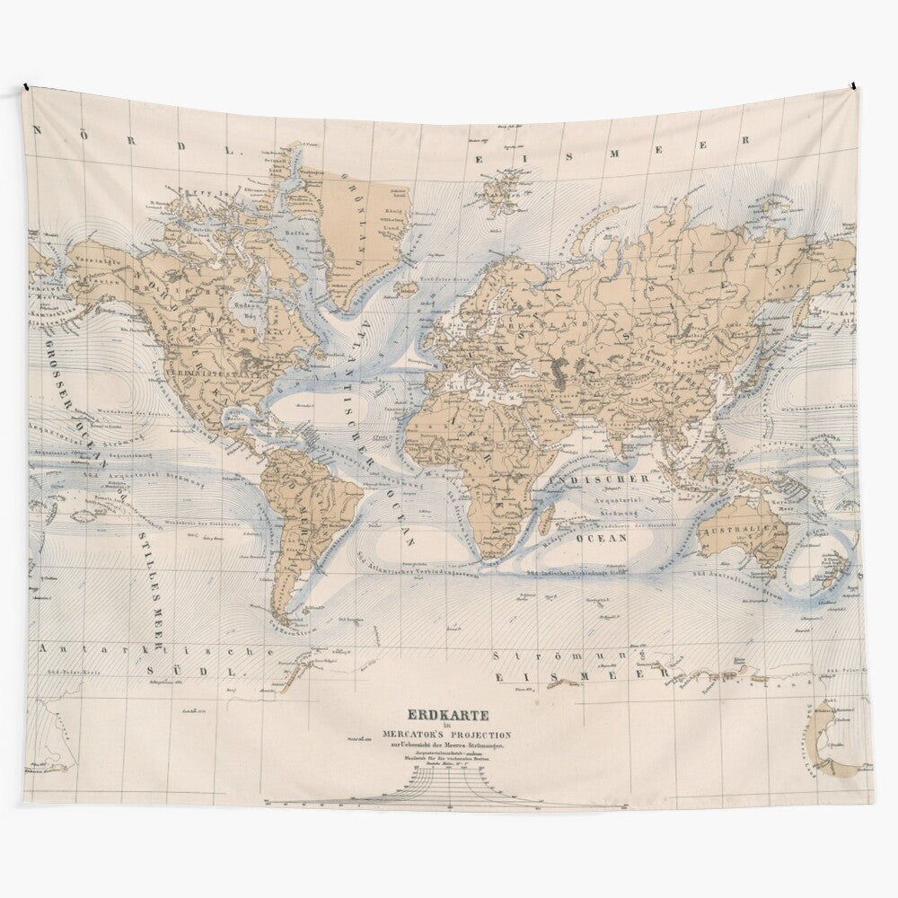 Vintage-inspired tapestry featuring an old world map design