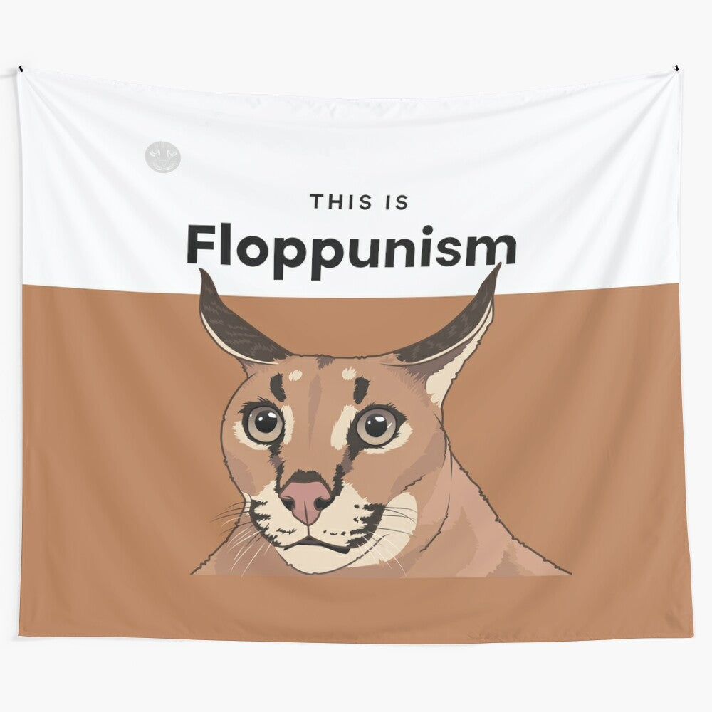 Floppa the caracal cat featured in a whimsical tapestry design