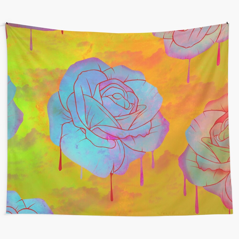 Colorful abstract drip tapestry with nature-inspired psychedelic design