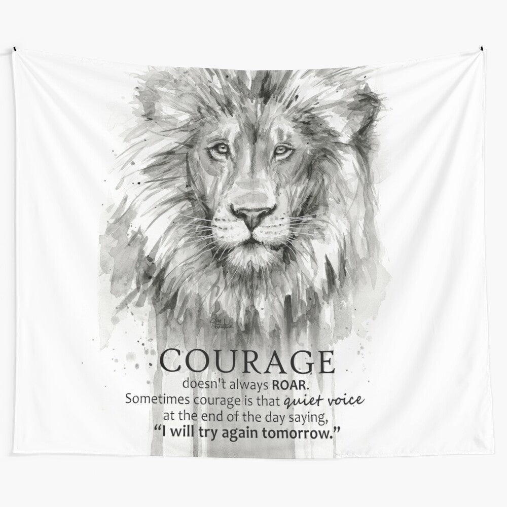 Watercolor lion with courage quote motivational wall art