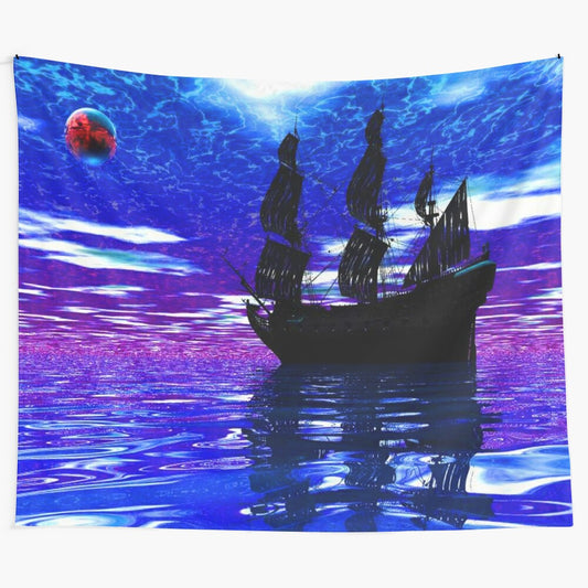 Colorful tapestry featuring a detailed pirate ship on the high seas