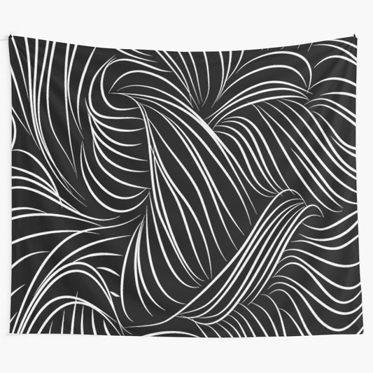 Black and white wavy pattern tapestry for modern home decor