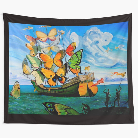 Abstract digital art print featuring a whimsical butterfly-inspired ship sailing through a surreal, colorful landscape