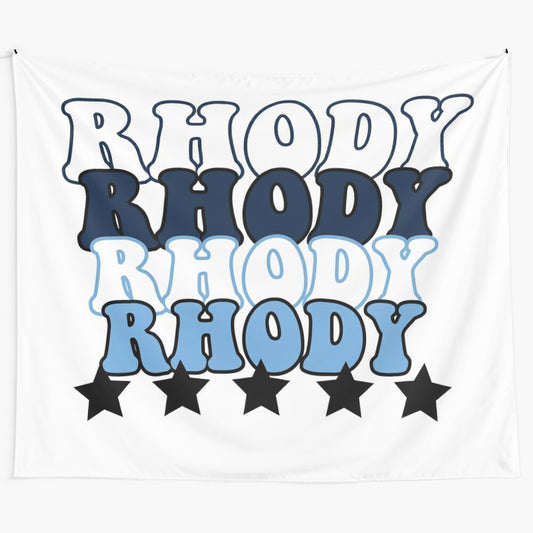 A vibrant tapestry celebrating the University of Rhode Island's Rhody pride and blue and white school colors.