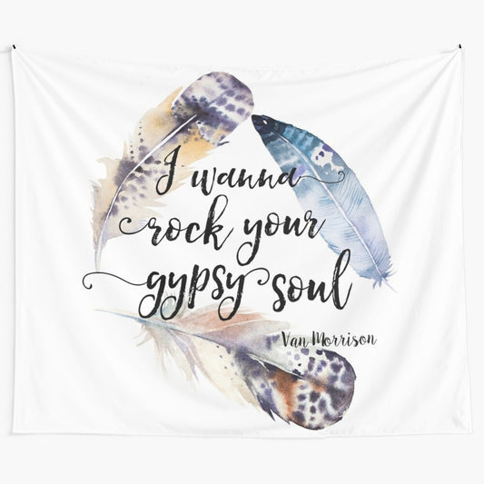 Gypsy-inspired tapestry featuring the lyrics to "Into the Mystic" by Van Morrison