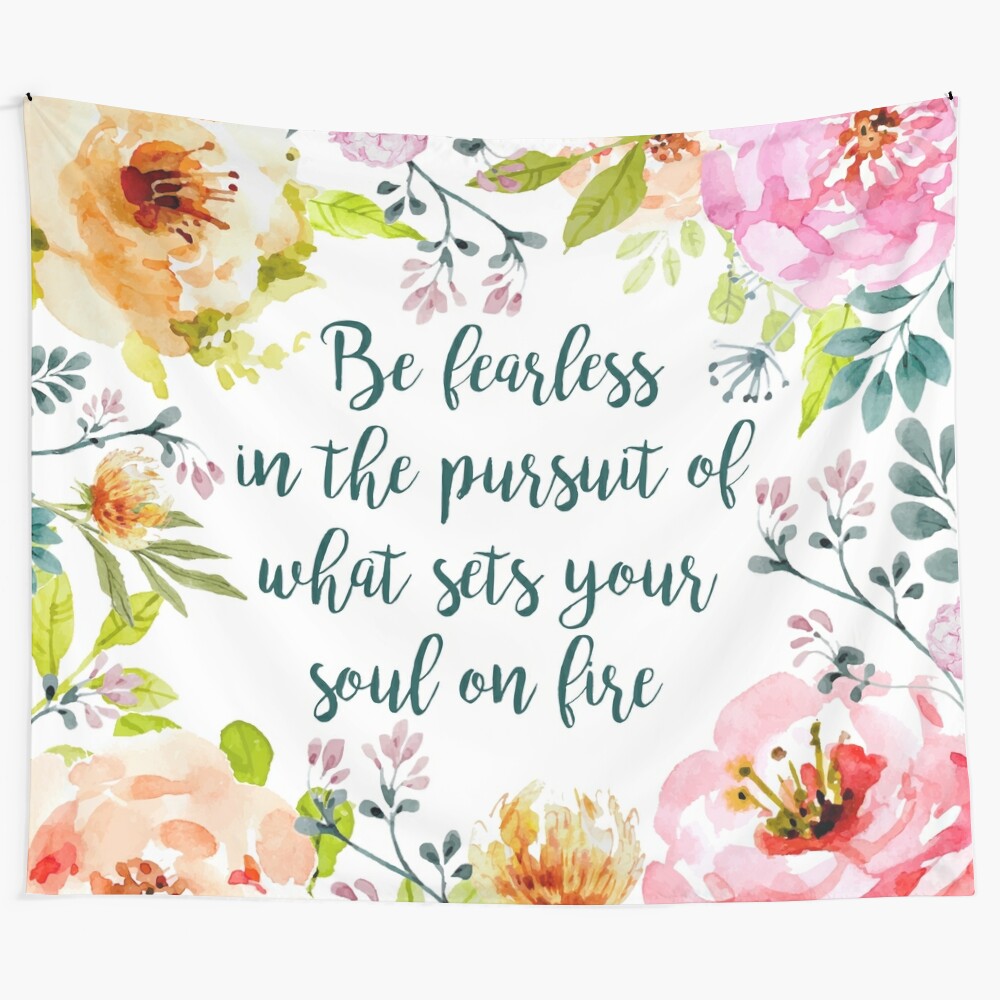 Inspirational floral typography tapestry with motivational quote