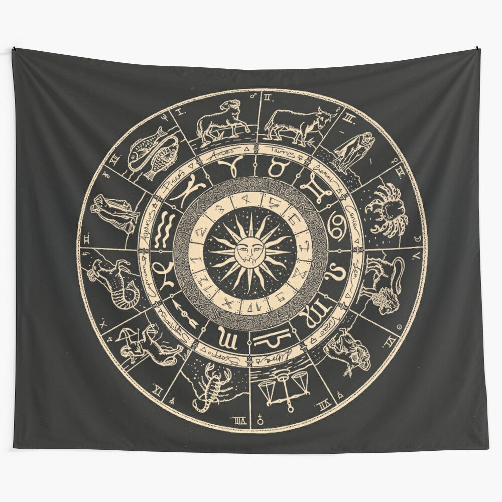 Handcrafted zodiac sign tapestry in black and white